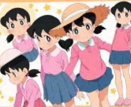 Minamoto Shizuka Hassaku，Cartoon illustration featuring five cartoon girls.