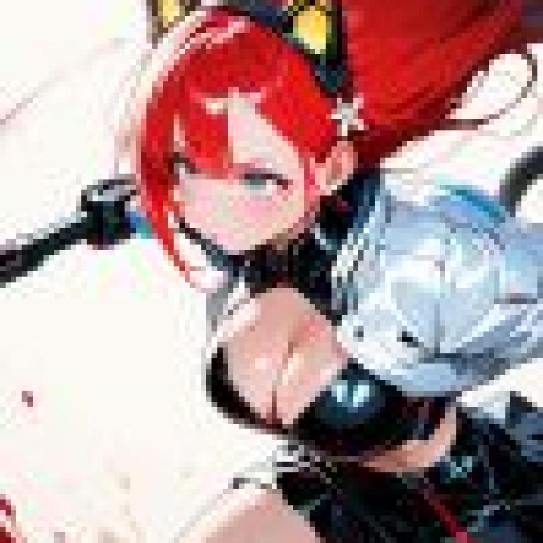 Cute girl，Girl with red hair and black clothes.