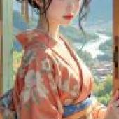 TA，A girl poses for the camera while wearing a kimono and standing