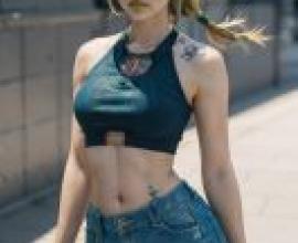 Jolyne Cujoh，jojo adventure，A woman in a crop shirt with a tattoo on her arm.