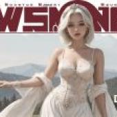 Computer wallpaper， magazine cover photo of white-haired beauty， real person， steampunk knight style