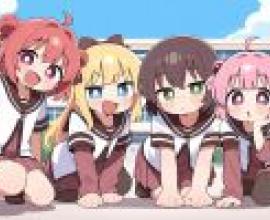 YuruYuri，A group of cartoon girls smiling.