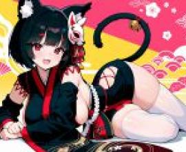 山城碧藍航線，一個長著貓耳朵的女孩的卡通插圖。