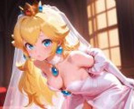 Princess Peach，The bride with the white dress.