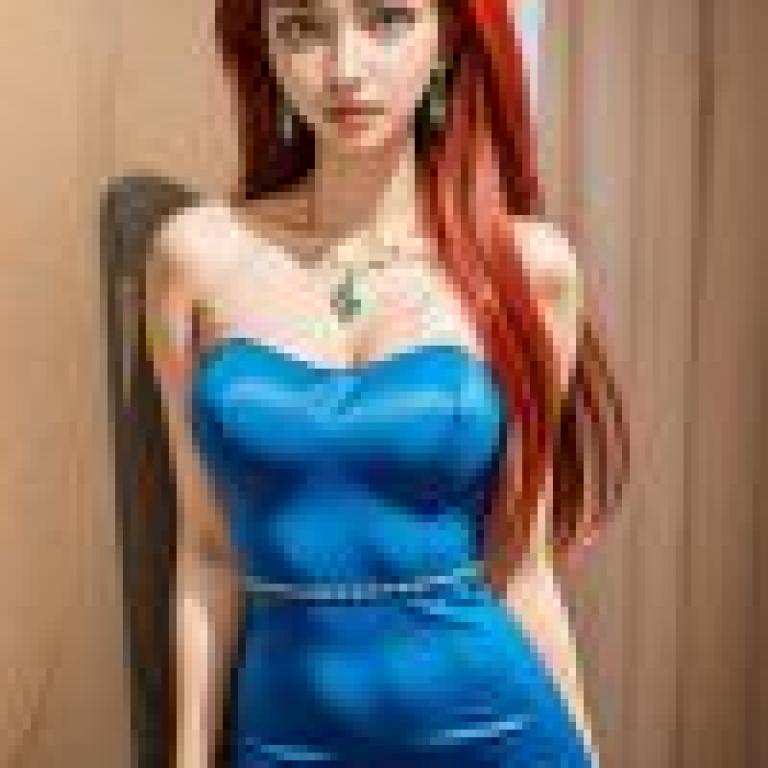 Mikami Reiko GS Mikami，Blue dress with red hair.
