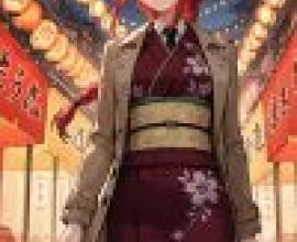 anime girls，Anime girl with long red hair.