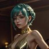 真人版，初音未來，唯美桌布，動漫桌布，金裙綠髮眼鏡