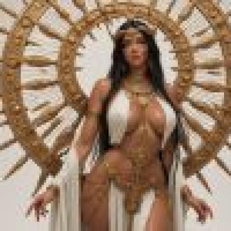 埃及女神，一位身著金白相間的女戰士。