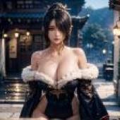 電腦桌布，真人版，太空戰士10 final fantasy lulu 露露，「暗夜之美」- 黑髮美女的英雄聯盟角色