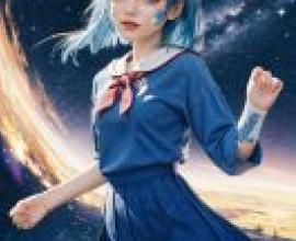 Earth chan hololive，一位藍髮女孩身穿藍白相間的洋裝。