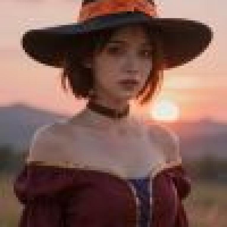 女魔術師，戴著黑色帽子、穿著紅色洋裝的女孩。
