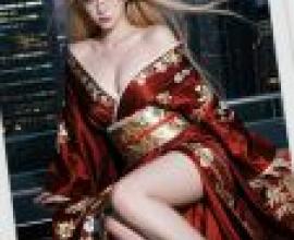 Time passed，a woman in red dress with flowers on it.