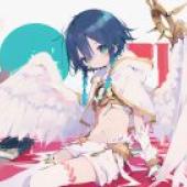 Venti Genshin Impact，A girl in a winged costume wearing blue.