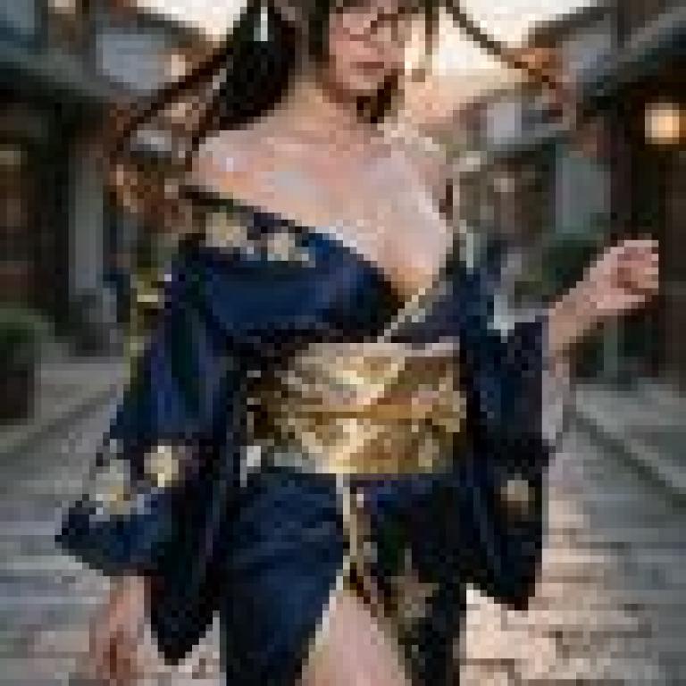女孩們，藝伎，在日落時分漫步於城市。