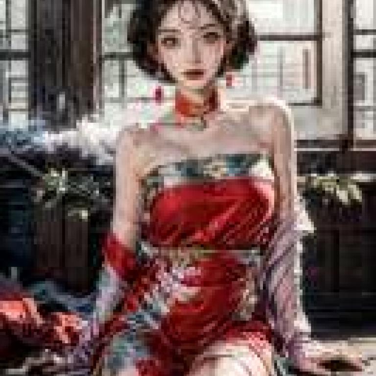 妲己，眾神的創造，一位穿著紅裙的女子坐在石台上。