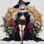 魔法女孩，身穿黑色洋裝、頭戴黑色帽子的女巫婆。