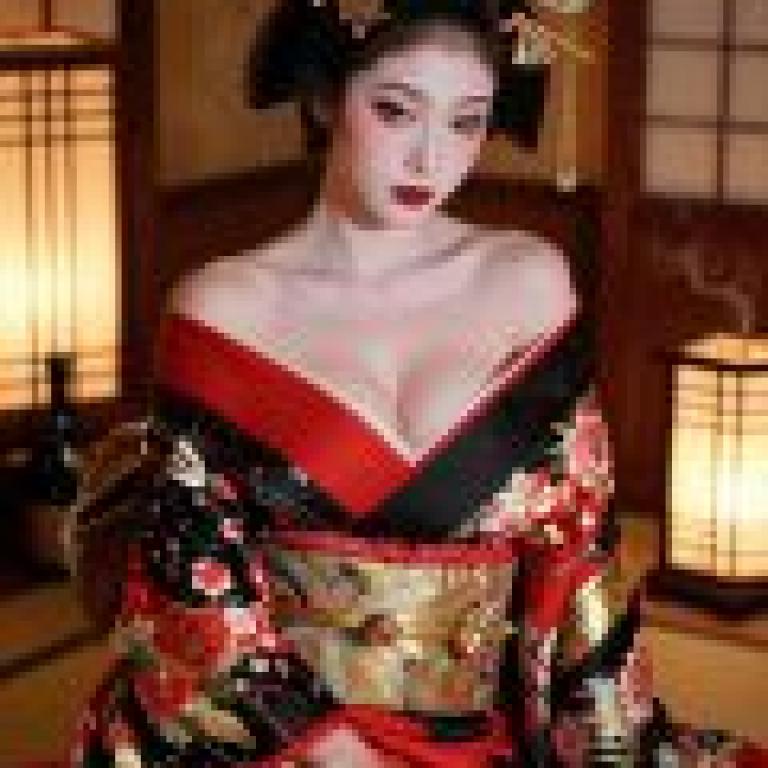 Kimono Phantom，A geisha wearing red and black kimono in Japan.