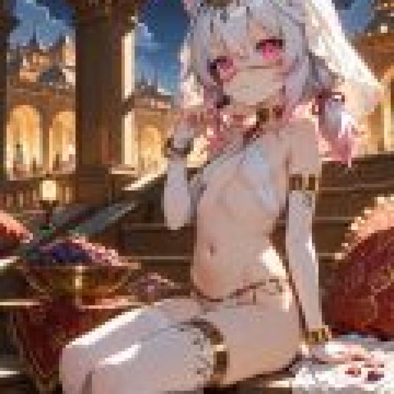 TA，一個頭頂光環、眼睛是粉紅色的貓女。