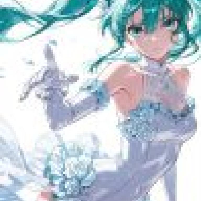 初音未來，一位身穿白色洋裝的藍髮女孩。