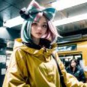 Computer wallpaper， realistic， strange tree， Iono， Pokémon scarlet violet， Japanese fashion woman in front of the train