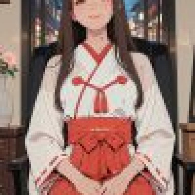 kimono，A woman is sitting in an orange kimono.