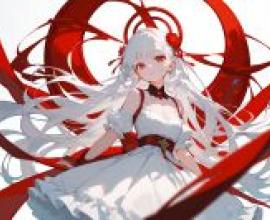 Bloody Ribbon，A girl wearing a white dress and holding a ribbon.