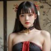 性感中國女孩，身穿黑色洋裝的亞洲女孩。