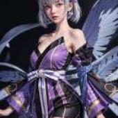 陰陽師 伊祖納 天馬覺醒，動漫風格角色，擁有紫色翅膀。