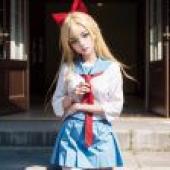 Computer wallpaper， Kirisaki Chitoge， pseudo-love， live-action version， blue skirt and red tie style