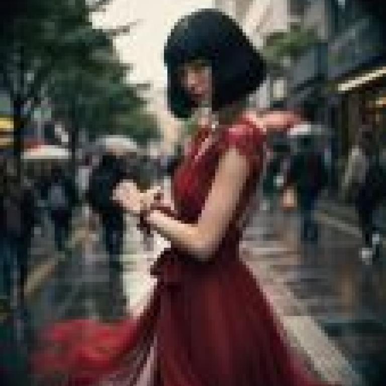 Photographers，A woman in a red dress holding an umbrella.