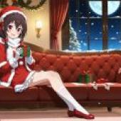 Christmas alone time，The girl is sitting on the couch.