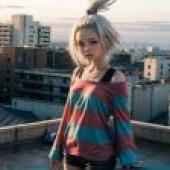computer wallpaper，roxie hormiga ホミカ Pokemon，real person，stylish rooftop view of Harajuku， Tokyo