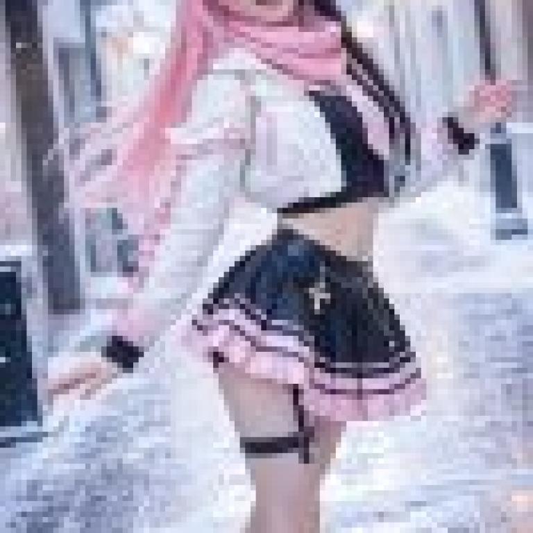 Magic Memories，A girl standing wearing pink， white and black clothing.