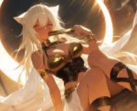 沙漠海市蜃樓，一位身穿金色服飾、手持寶劍的少女。