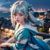 Live version， GAWR GURA， Shark Ji， Vtuber， Hololive Production Sea View Night Dream: Du Qiong Live Edition， Blue Hair Night Clipper Tail Tail