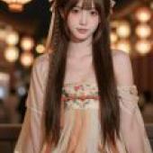 Night in Changan，Asian girl in white dress.