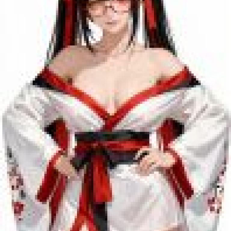 Different colors，Anime girl posing in white and red kimono.