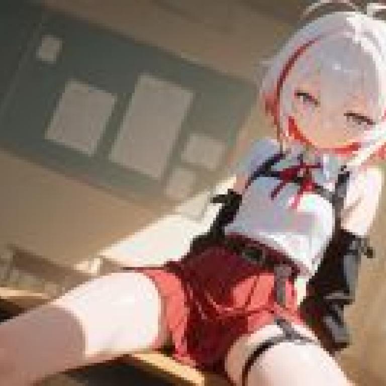 Princess White Star Nelido，A girl with red hair and white hair sitting down.