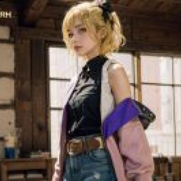 胡桃諾婭（胡桃のあ），身穿粉紅色夾克的黑髮金髮女孩。