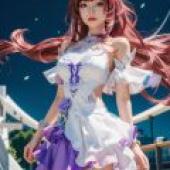 Cyrene honkai star rail，A woman with red hair and purple skirt.