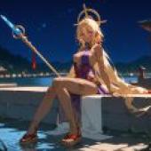 埃及風性感女神，一位長著翅膀的女人坐在長椅上。