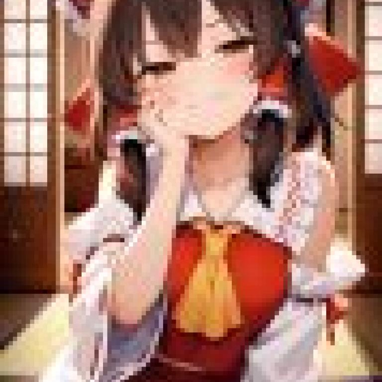 Reimu Hakurei，A girl in red dress is sitting on floor.