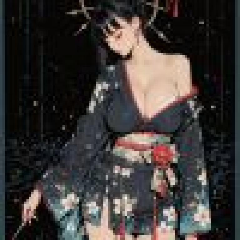 kimono，Girl with red flower in her hair.