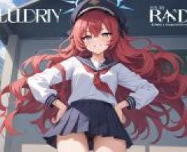 Natsume Iroha Blue archive，一本名為《Ludryn Rad》的書封面上的水手。