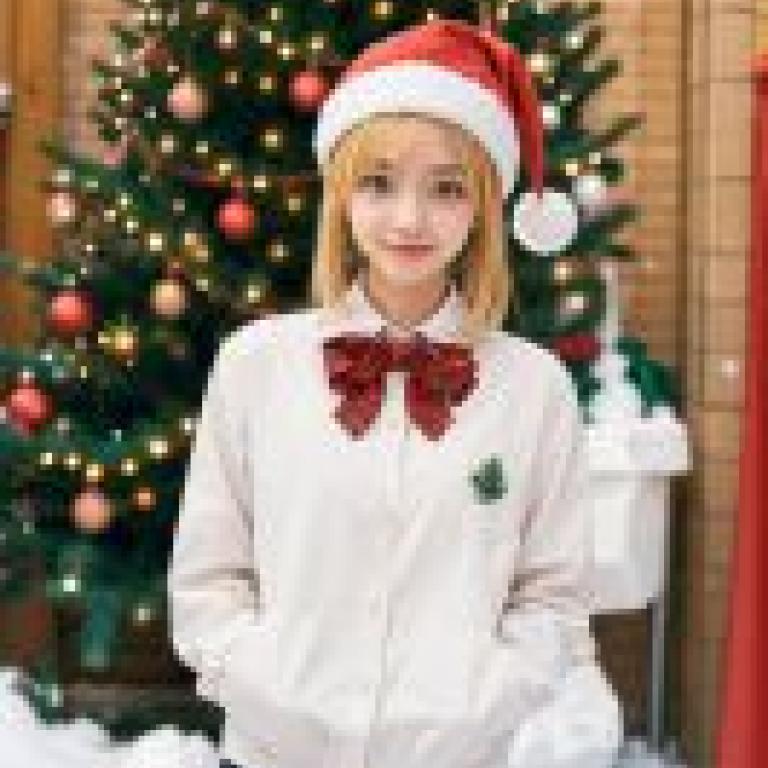 Ijichi Nijika Bocchi the Rock，戴著聖誕帽和聖誕外套的女人。