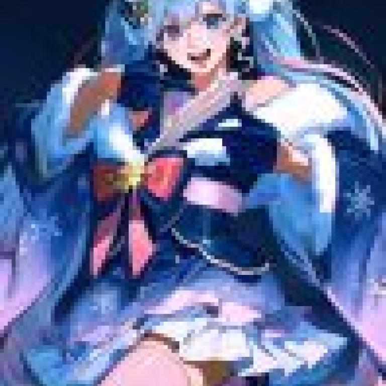 初音未來，一位身穿藍色洋裝的動漫人物圖片。