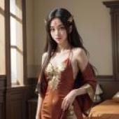 Shi Hao AuntA woman in an orange dress standing.