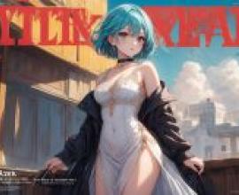 fantasy，A girl with a blue ribbon on her hair is holding onto a jacket.