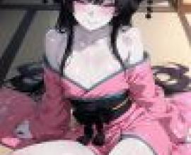 kimono girl，A female anime character with the color pink.