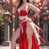 Shiranui Mai， 不知火舞，Model with long red hair in the foreground.